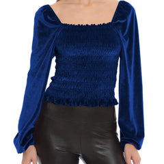 Square Neck Velvet Long Sleeve Top  UponBasics Jewelry Blue XS 