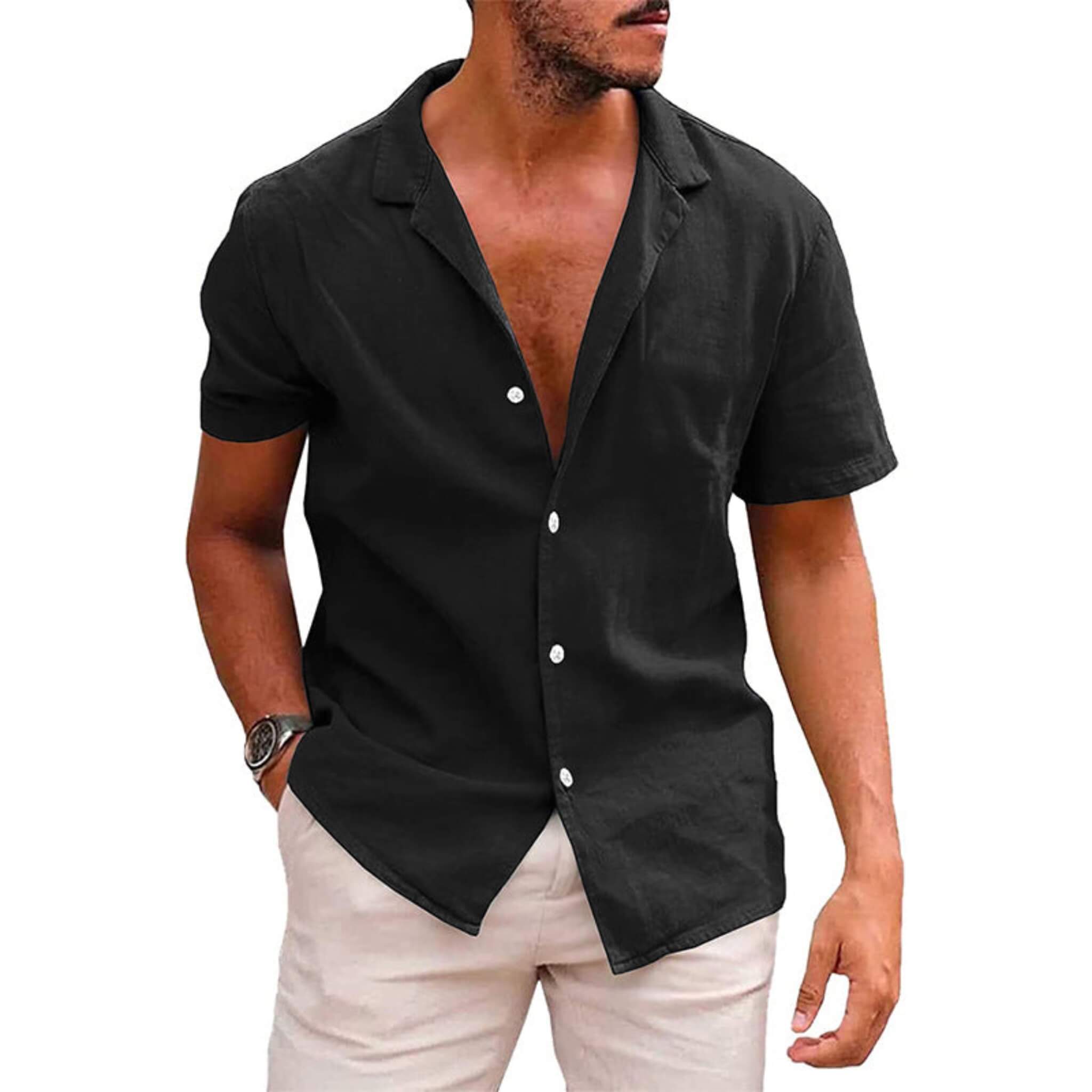 Men's Classic Loose fit Cotton Shirt  UponBasics Black S 