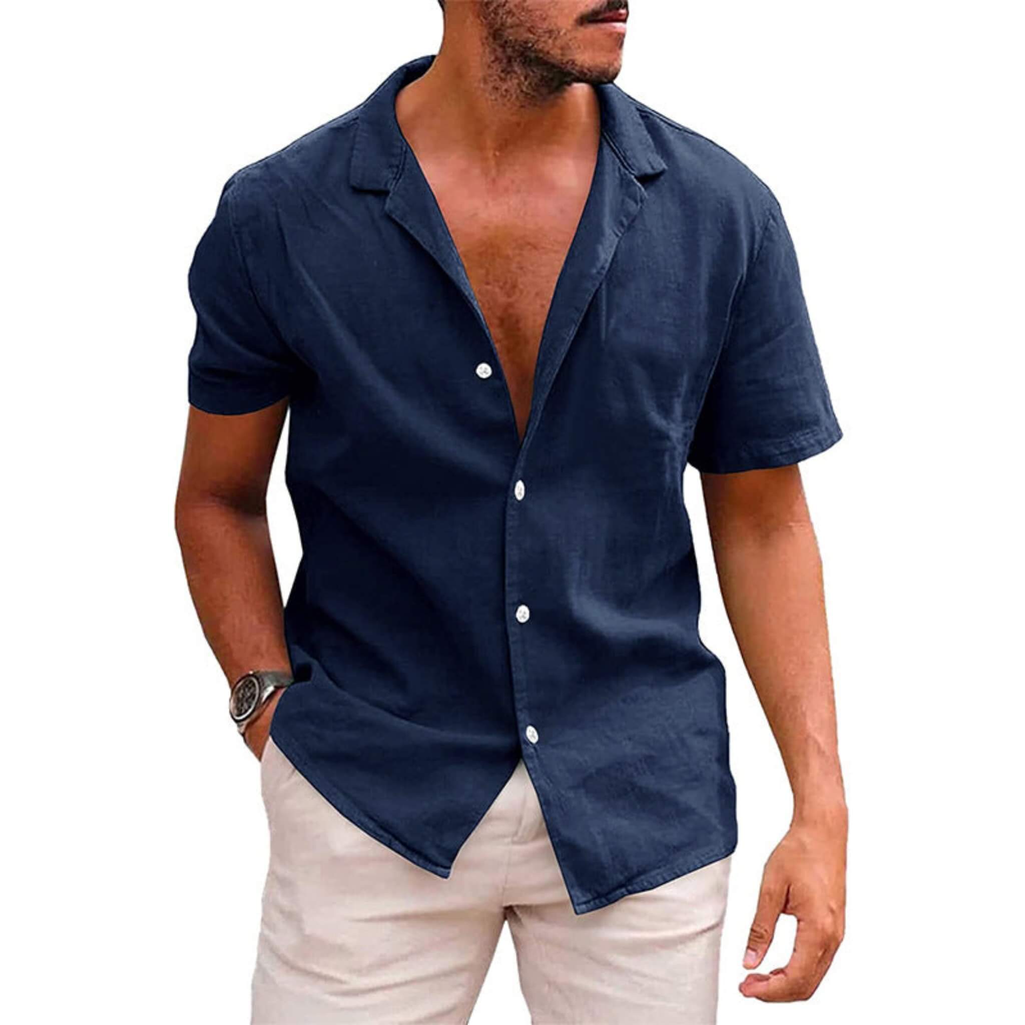 Men's Classic Loose fit Cotton Shirt  UponBasics Dark Blue S 