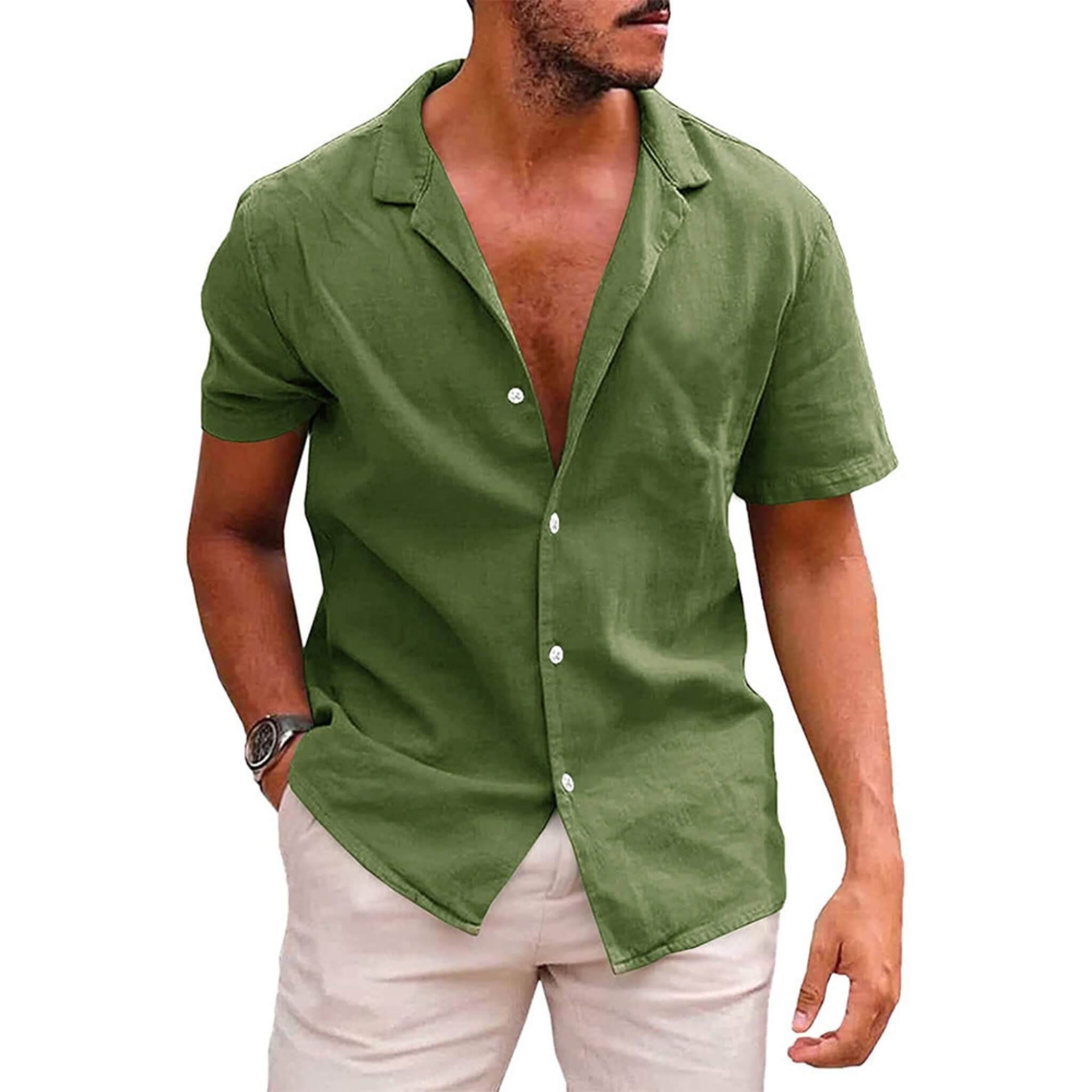 Men's Classic Loose fit Cotton Shirt  UponBasics Army Green S 