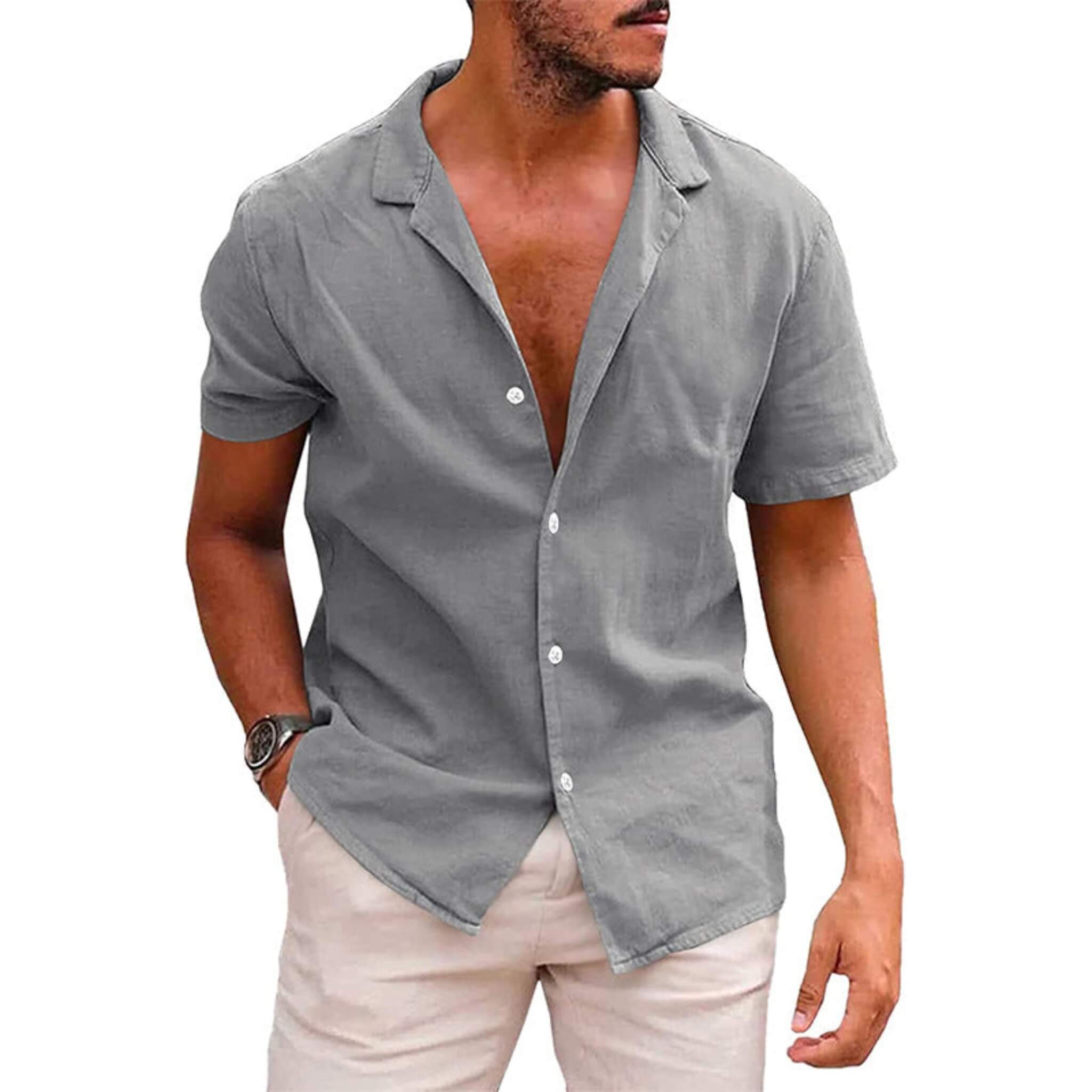 Men's Classic Loose fit Cotton Shirt  UponBasics Grey S 