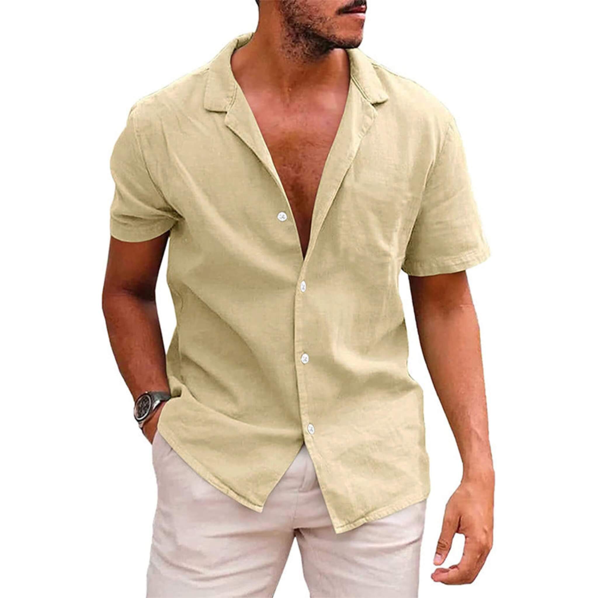 Men's Classic Loose fit Cotton Shirt  UponBasics Khaki S 