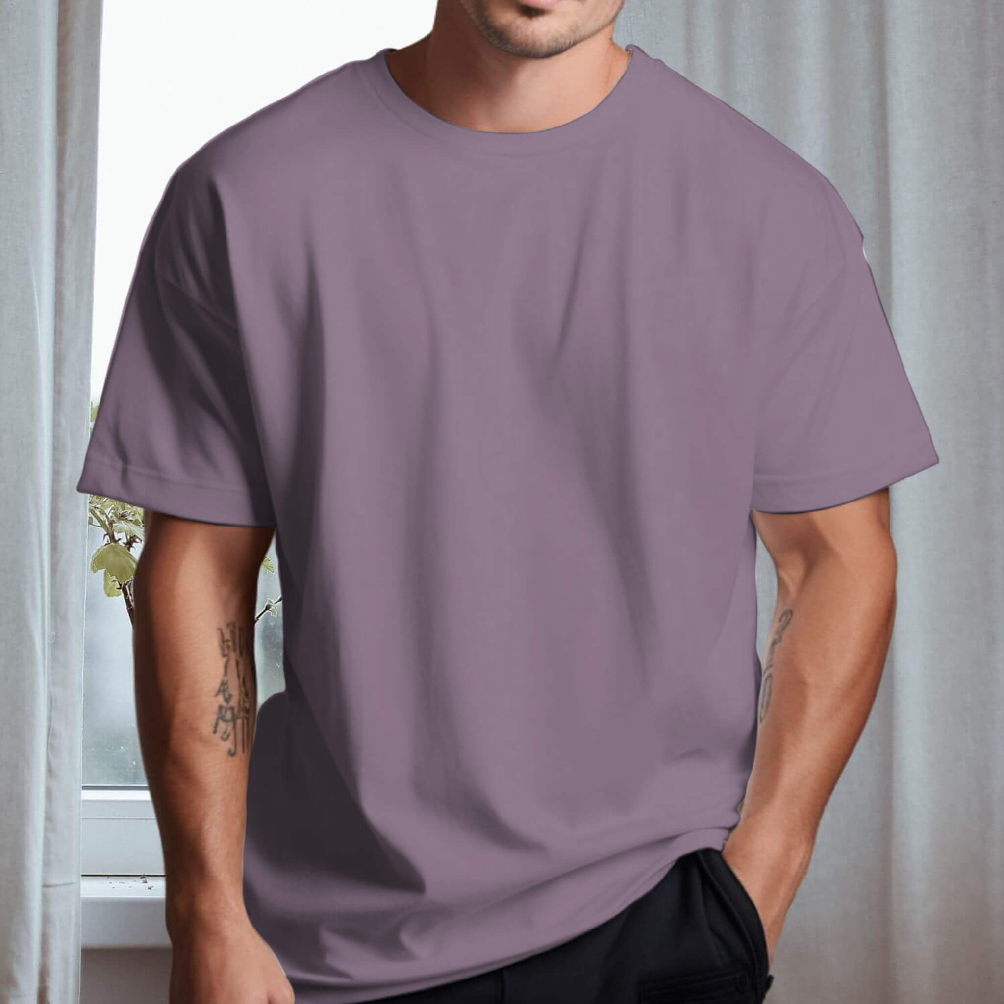 Men's Loose Fit Drop-Shoulder Tee  UponBasics Purple XS 