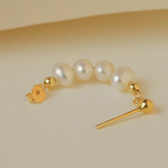 925 Silver French Vintage Pearl Earrings  UponBasics Golden  