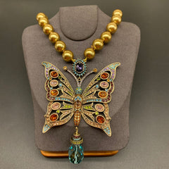 Vintage Butterfly Coloured Glaze Necklace  UponBasics   