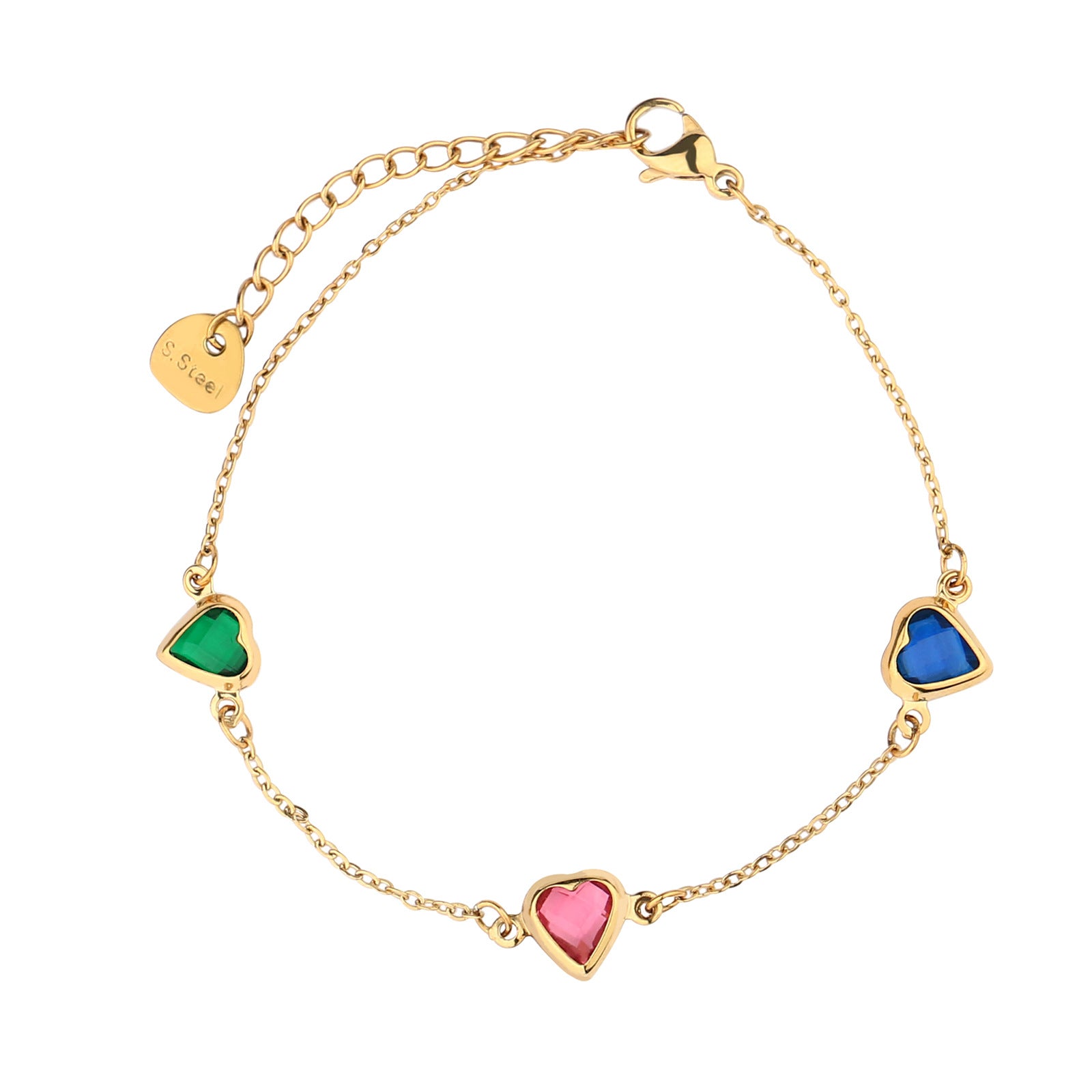 Edgy Hip-Hop Trendy Colorful Drip Oil Bracelet and Enamel Earrings  UponBasics Heart Golden 