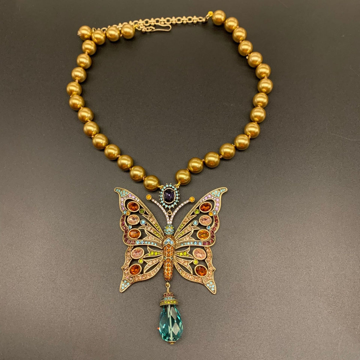 Vintage Butterfly Coloured Glaze Necklace  UponBasics Golden  