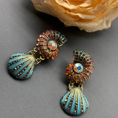 Vintage Seashell-Shaped Earrings with Full Rhinestone Inlay  UponBasics   
