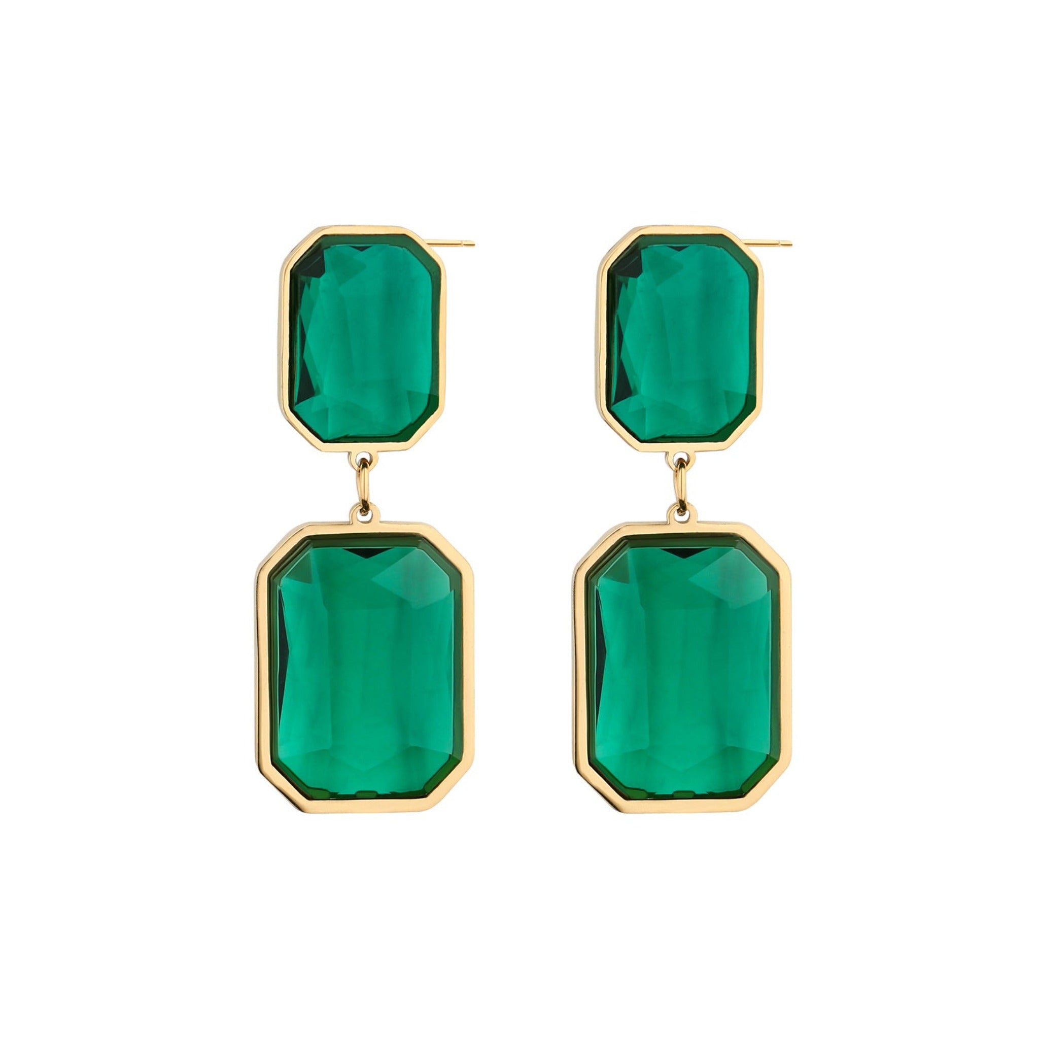 French Vintage Chic Elegant Geometric Green Agate Earrings with Timeless Grace  UponBasics Square A Golden 