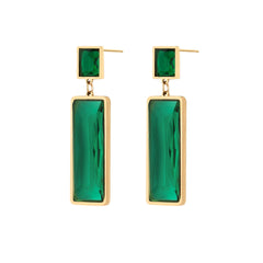 French Vintage Chic Elegant Geometric Green Agate Earrings with Timeless Grace  UponBasics Rectangle Golden 