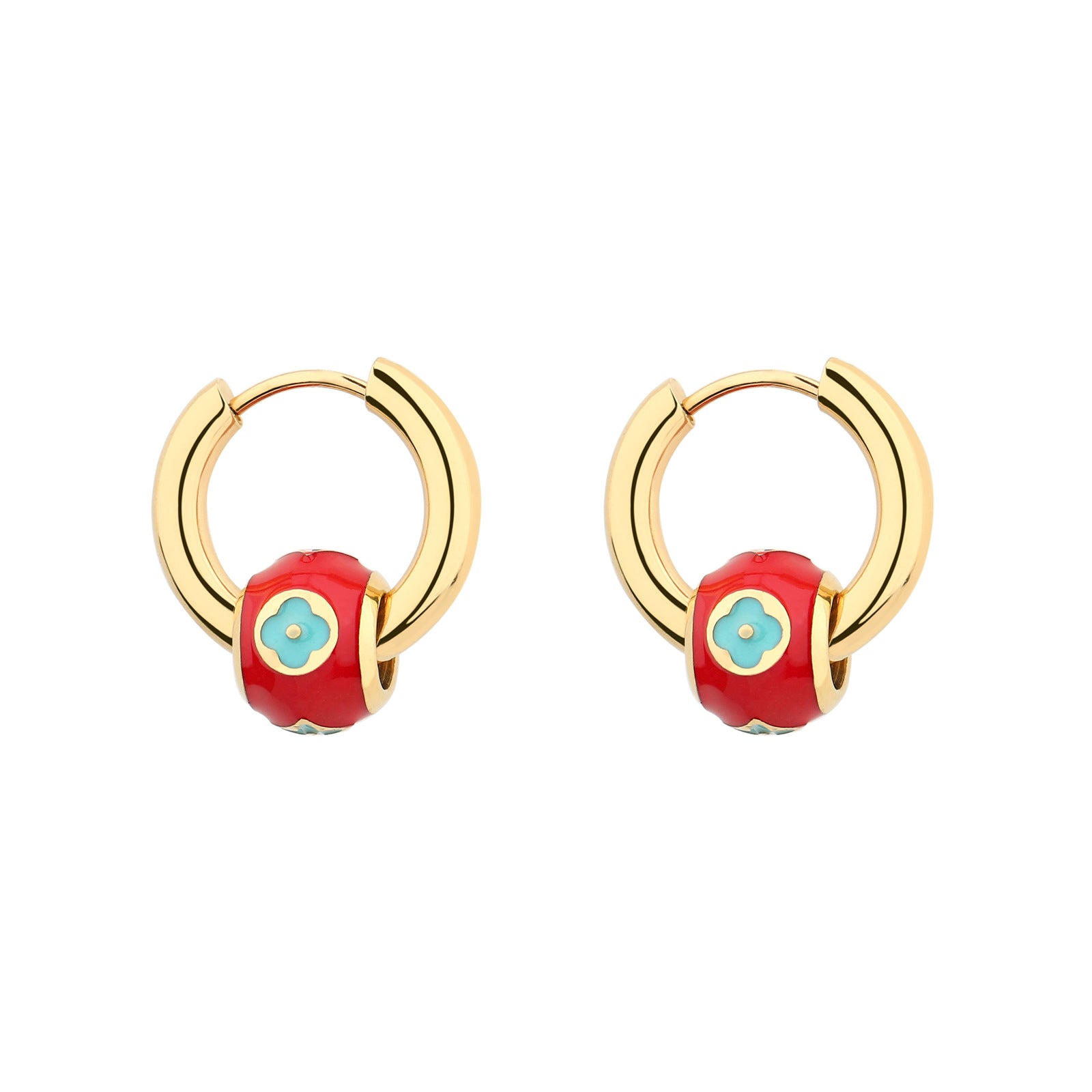Edgy Hip-Hop Trendy Colorful Drip Oil Bracelet and Enamel Earrings  UponBasics Red Flower Golden 