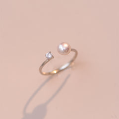 925 Sterling Silver Adjustable Four-claw Pearl Ring  UponBasics Silver  