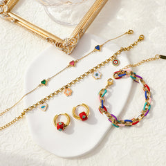 Edgy Hip-Hop Trendy Colorful Drip Oil Bracelet and Enamel Earrings  UponBasics   
