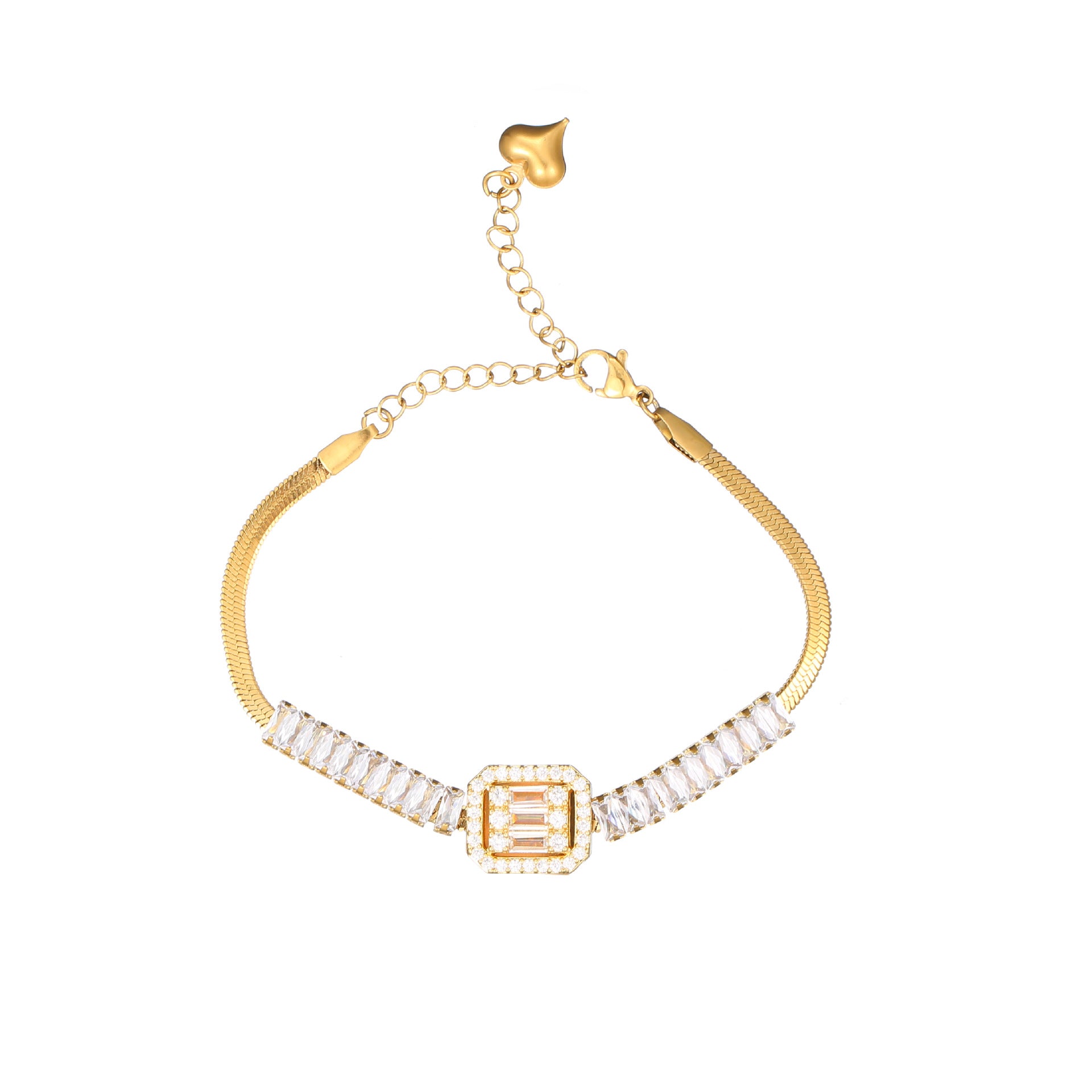 Bold and Glamorous Zircon-Inlaid Women's Cuban Link Bracelet  with Unique Personality  UponBasics Square Golden 