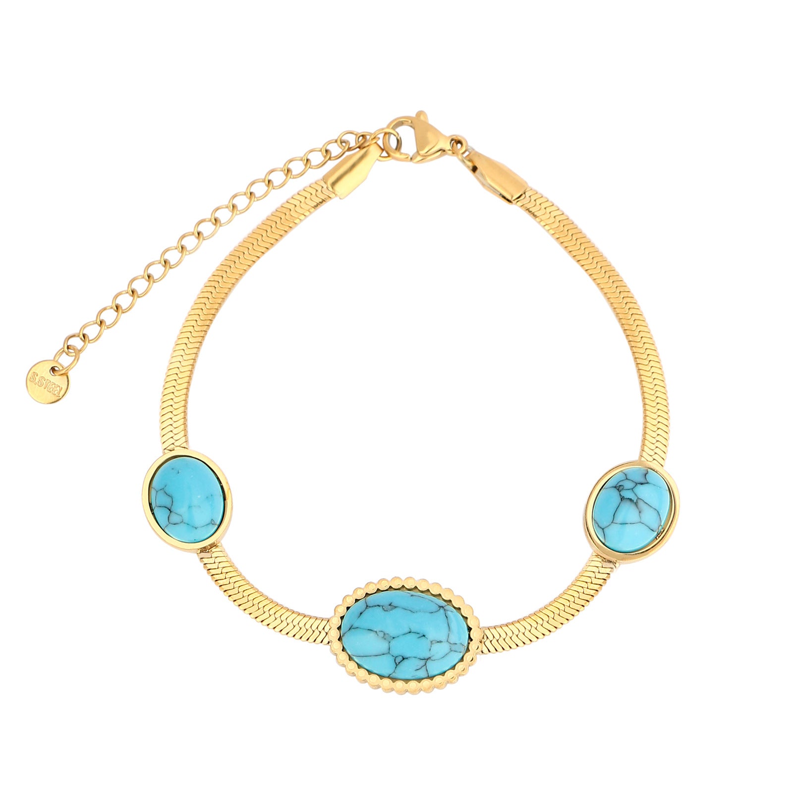 Women's Fashion Minimalist Turquoise Disc Necklace Bracelet  UponBasics Bracet Golden 