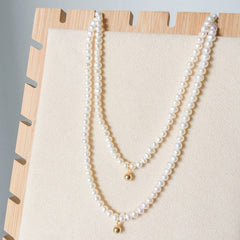 925 Silver Freshwater Pearl Retro Gold Bead Pendant  UponBasics White  