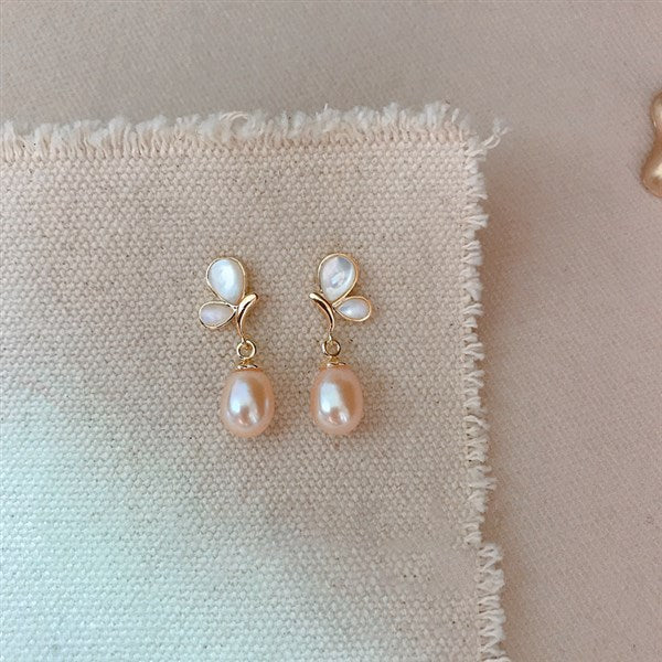 925 Sterling Silver Butterfly Pearl Earrings  UponBasics Golden  