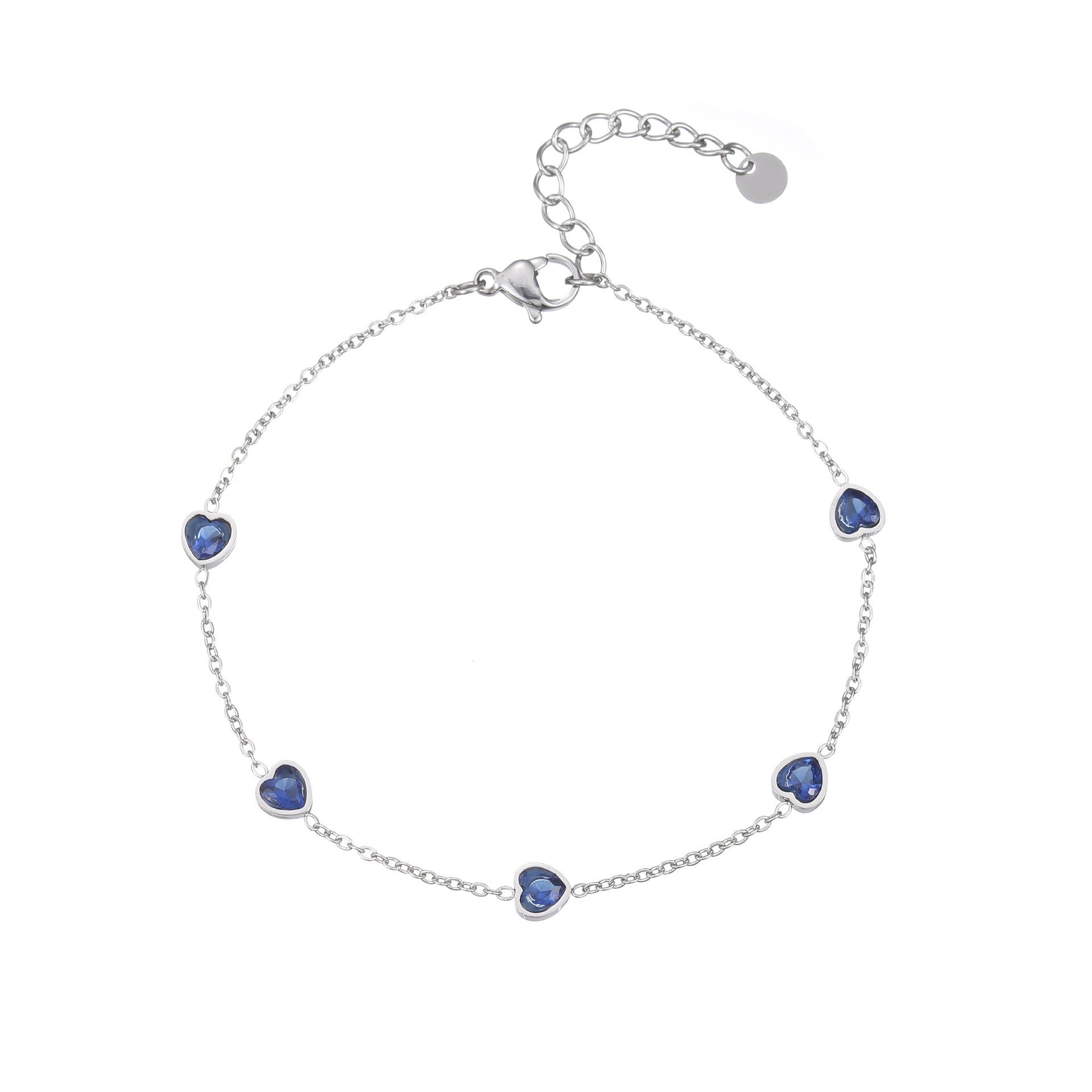 Minimalist Sweet and Fresh Heart Zircon Multi-Pendant Bracelet with Unique Design  UponBasics Blue Heart Silver 