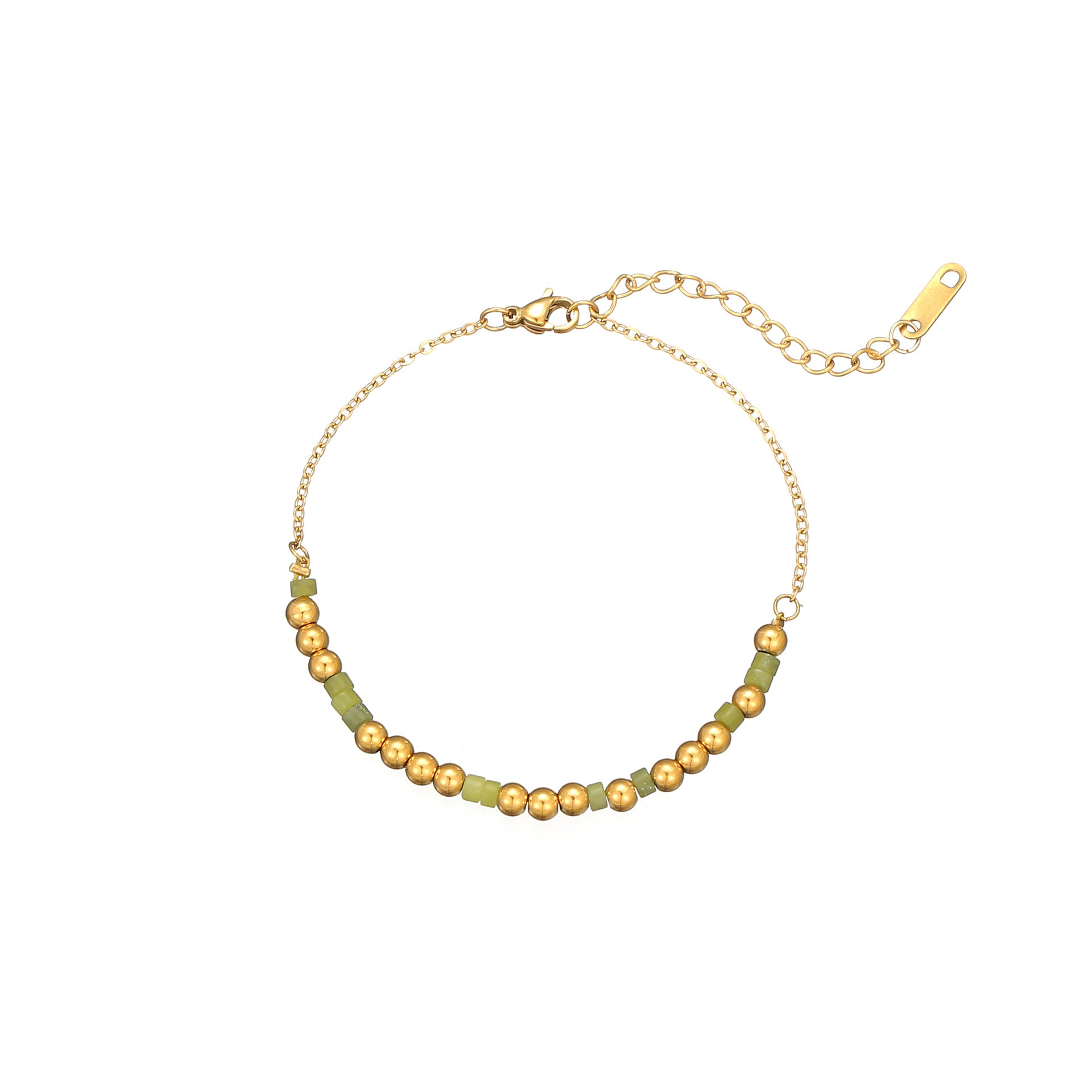 Casual Elegant French Crystal Golden Bead Natural Stone Beaded Bracelet  UponBasics Green  