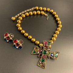 Vintage Court Style Irregular Cross-Shaped Necklace and Earrings Set  UponBasics   