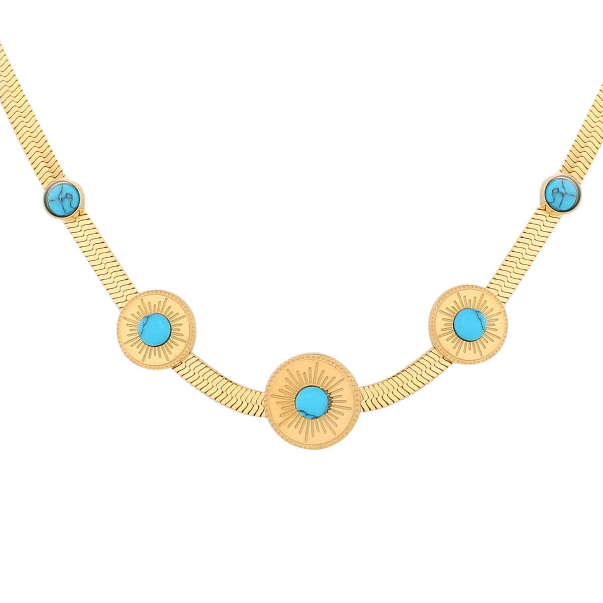 Women's Fashion Minimalist Turquoise Disc Necklace Bracelet  UponBasics Round Golden 