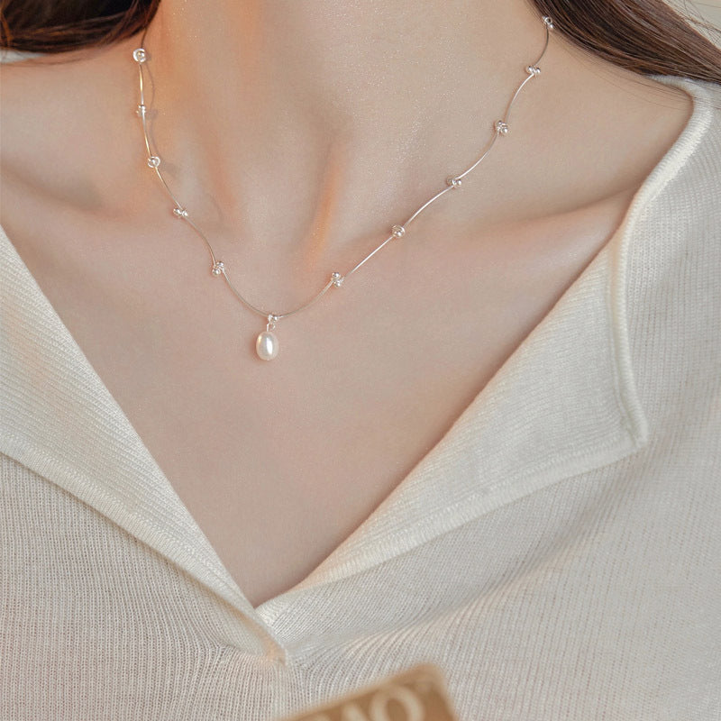 925 Sterling Silver Pearl Winding Clavicle Chain  UponBasics   