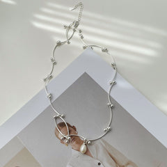 925 Sterling Silver Pearl Winding Clavicle Chain  UponBasics   