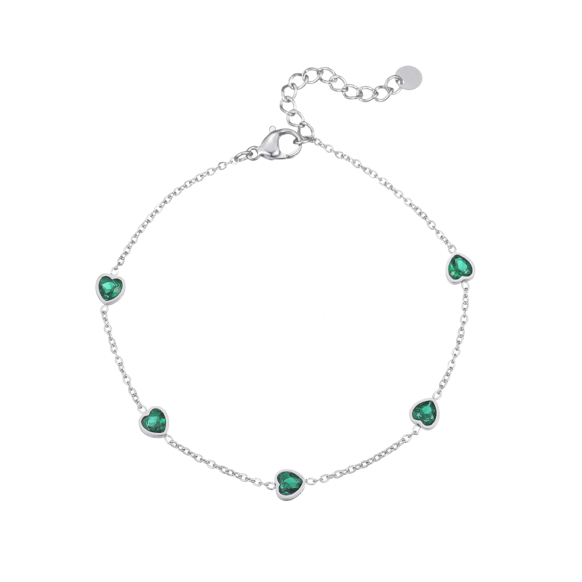 Minimalist Sweet and Fresh Heart Zircon Multi-Pendant Bracelet with Unique Design  UponBasics Green Heart Silver 