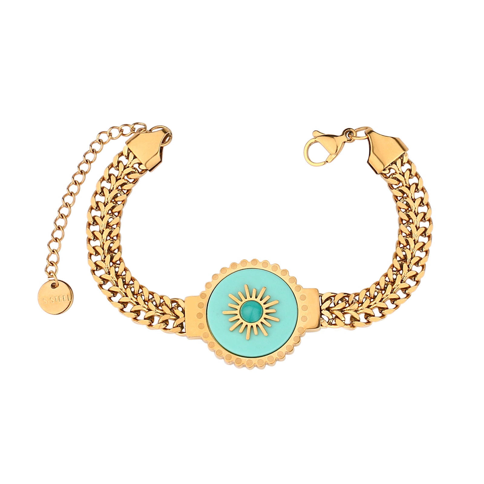 Women's Classic Vintage Style Turquoise Cuban Link Bracelet  UponBasics Sunshine Golden 