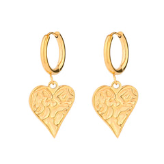 Women's Trendy 18K Mango Star Evil Eye Titanium Steel Necklace Heart Irregular Earrings  UponBasics Heart Golden 