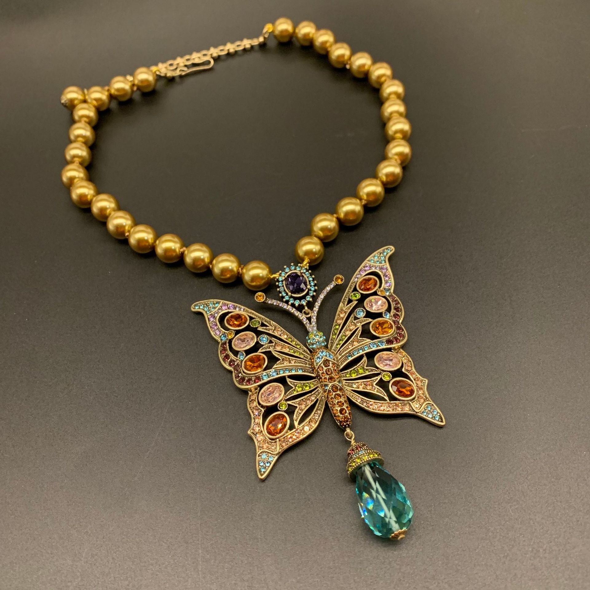 Vintage Butterfly Coloured Glaze Necklace  UponBasics   