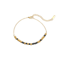Casual Elegant French Crystal Golden Bead Natural Stone Beaded Bracelet  UponBasics Black  