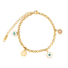 Edgy Hip-Hop Trendy Colorful Drip Oil Bracelet and Enamel Earrings  UponBasics Flower & Eye Golden 