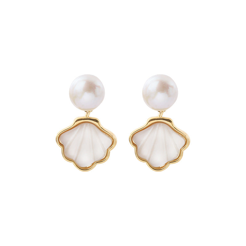 925 Sterling Silver Shell Freshwater Pearl Earrings  UponBasics Golden  