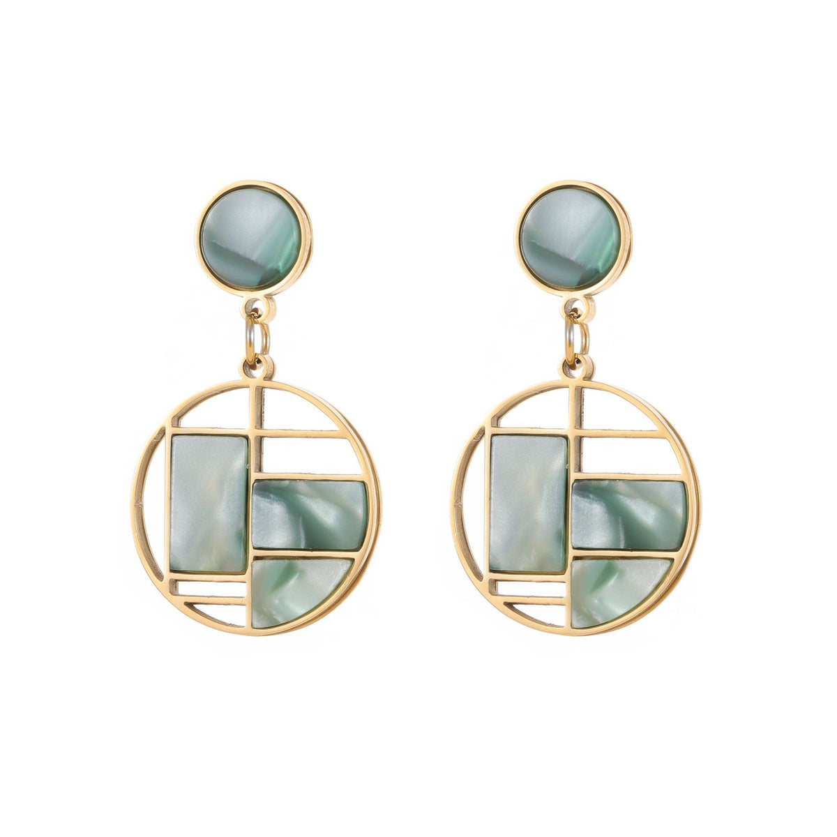 Exaggerated High-End Elegant Green Earrings for Women with Hollow Geometric Round Long Pendants  UponBasics Circle Golden 