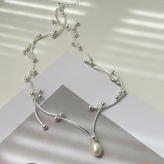 925 Sterling Silver Pearl Winding Clavicle Chain  UponBasics   