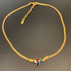 French Light Luxury Color Rhinestone Necklace  UponBasics Golden  