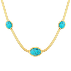 Women's Fashion Minimalist Turquoise Disc Necklace Bracelet  UponBasics Elliptic B Golden 
