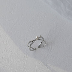 925 Silver Double Crossed Pearl Ring - Elegance Meets Modern Grace  UponBasics White  