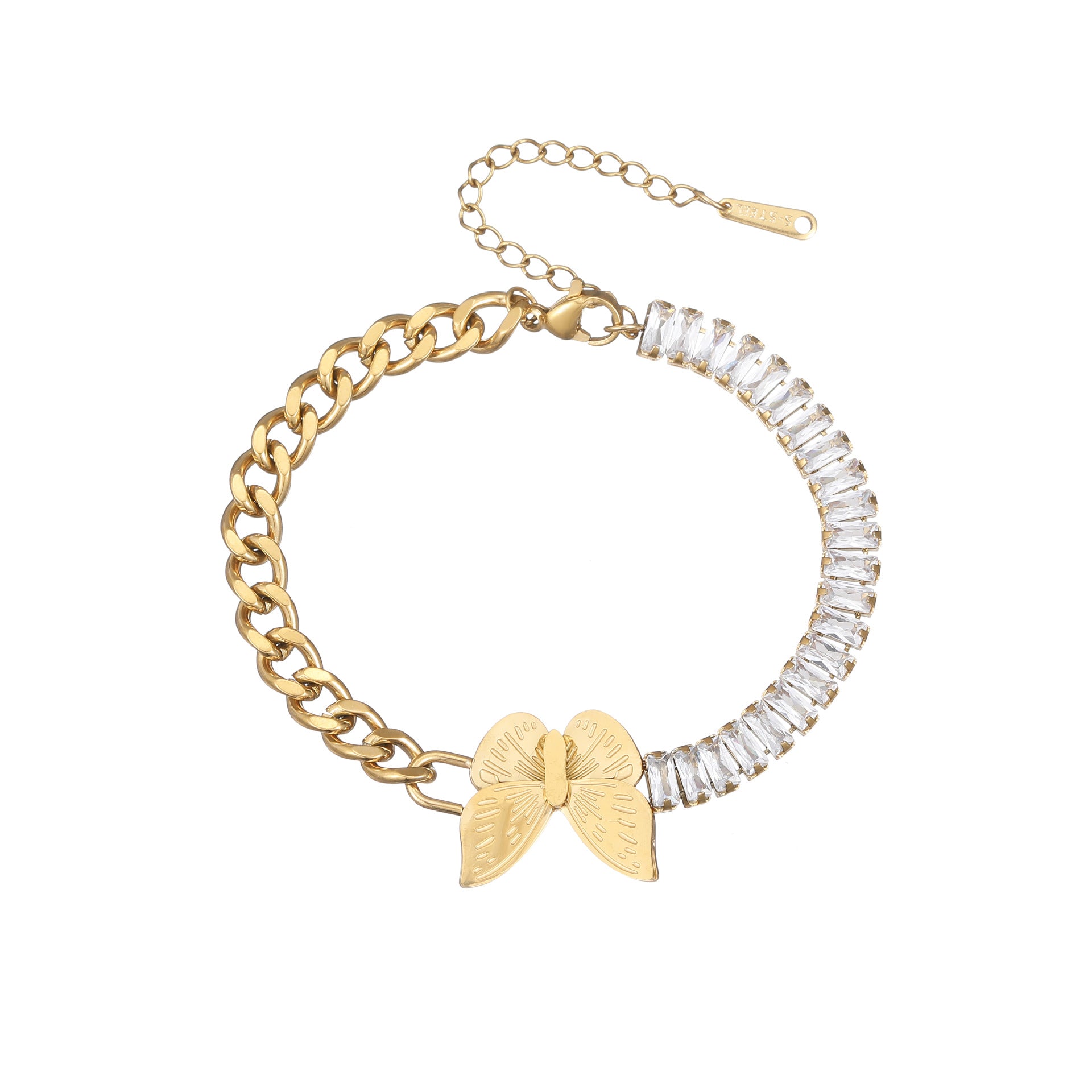 Colorful Zircon Lock and Butterfly Casual Elegant Lovers' Bracelet  UponBasics Butterfly Golden 