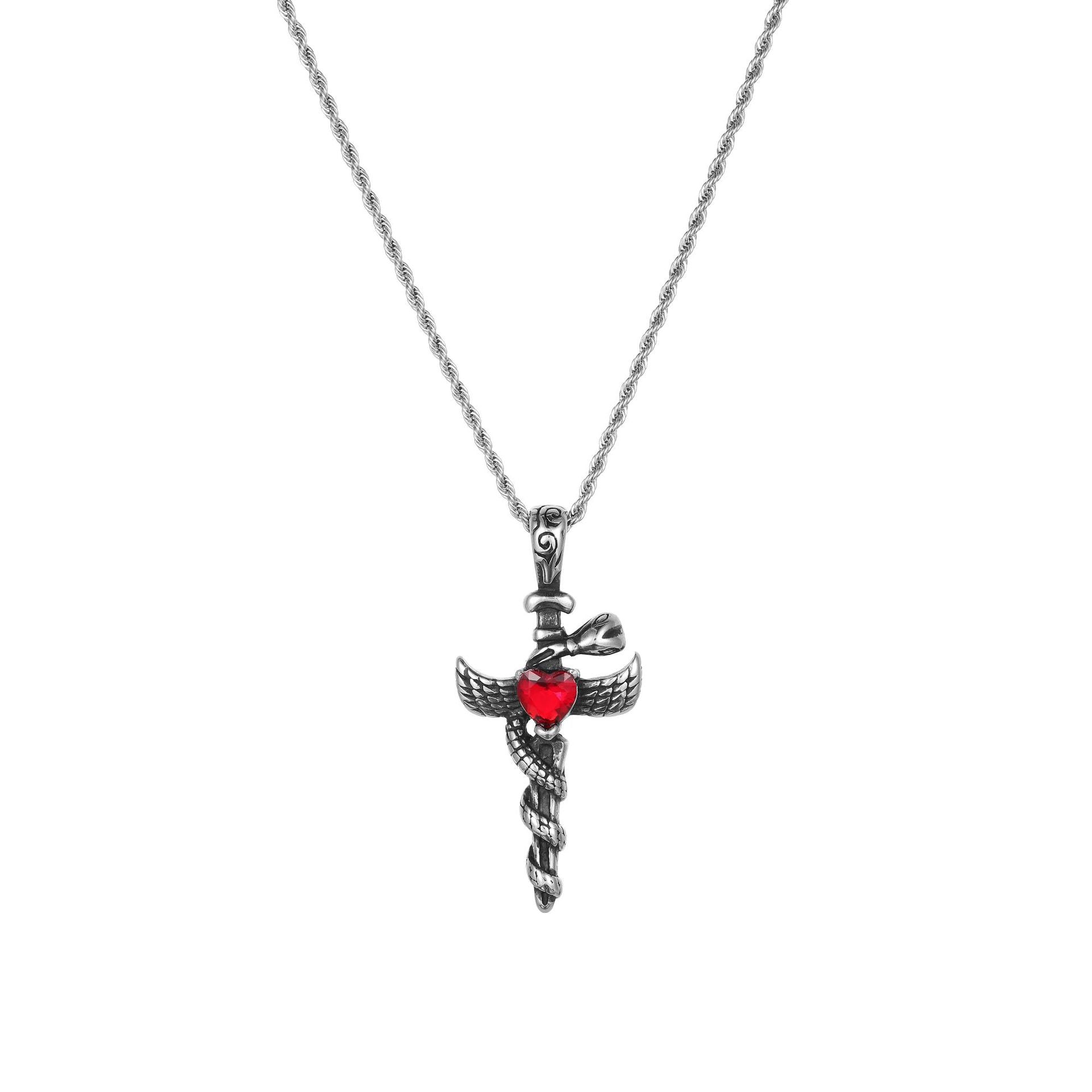 Vintage-Inspired Cross Wing Oil-Pressed Pendant Titanium Steel Men's Necklace | UponBasics  UponBasics Snake & Sword White 