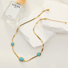 Women's Fashion Minimalist Turquoise Disc Necklace Bracelet  UponBasics   