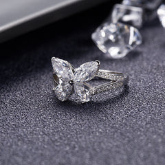 S925 Silver Butterfly Design High Carbon White Rhinestone Ring  UponBasics   