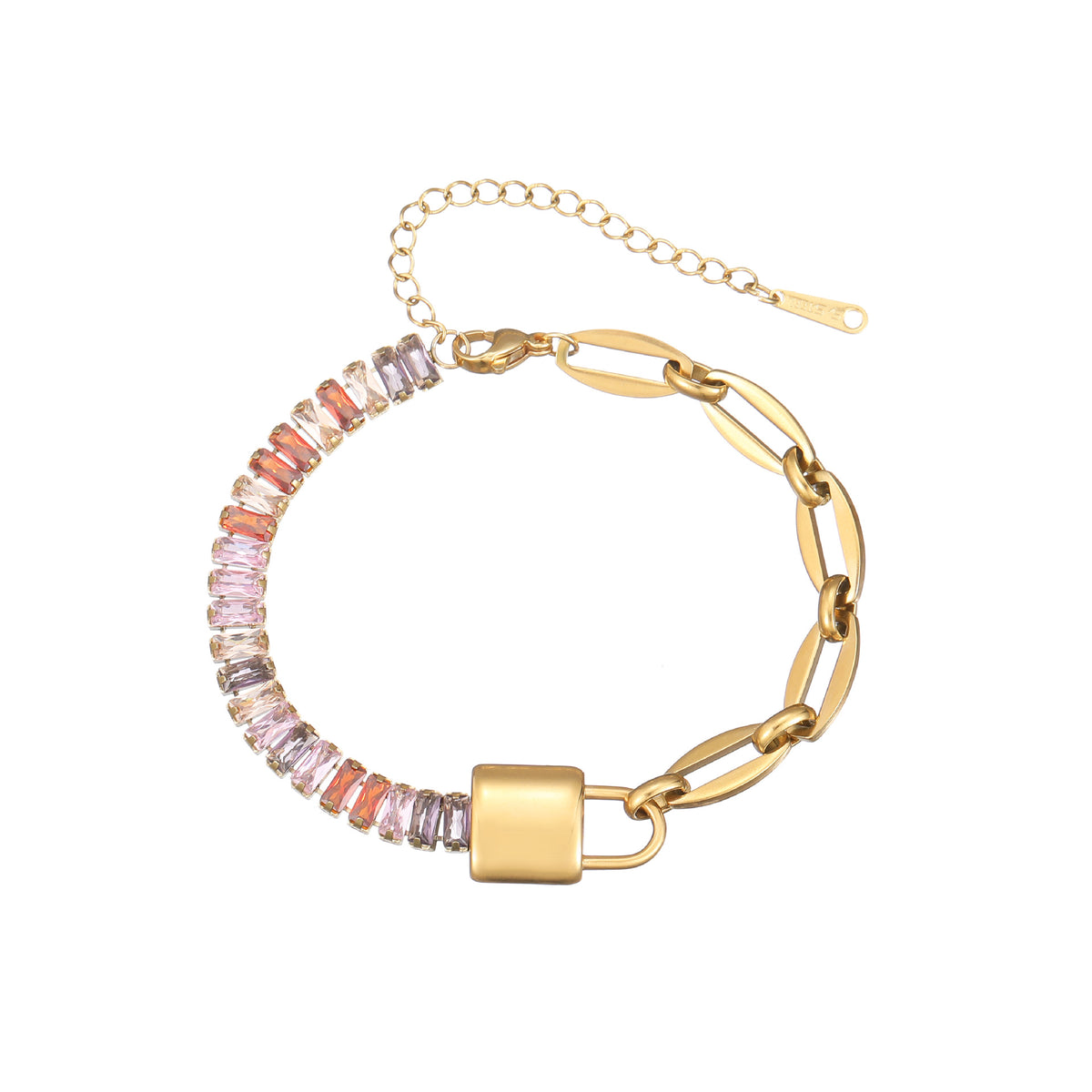 Colorful Zircon Lock and Butterfly Casual Elegant Lovers' Bracelet  UponBasics Lock Golden 