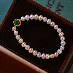 925 Sterling Silver Gem Green Stone Pearl Vintage Bracelet  UponBasics Green  