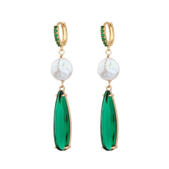French Vintage Chic Elegant Geometric Green Agate Earrings with Timeless Grace  UponBasics Water Drop Golden 