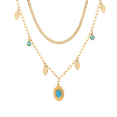 Women's Fashion Minimalist Turquoise Disc Necklace Bracelet  UponBasics Leaf Golden 