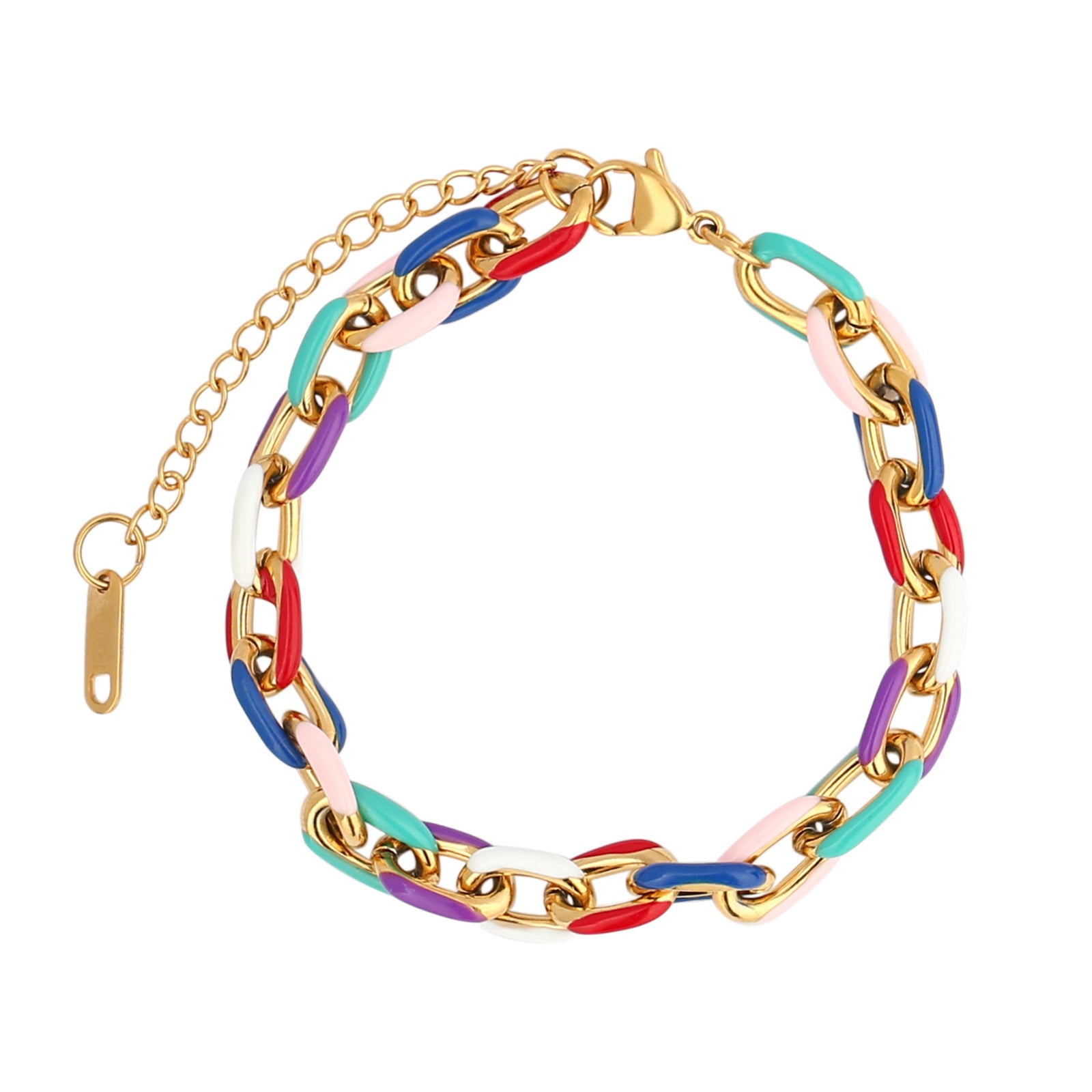 Edgy Hip-Hop Trendy Colorful Drip Oil Bracelet and Enamel Earrings  UponBasics Color Link Golden 