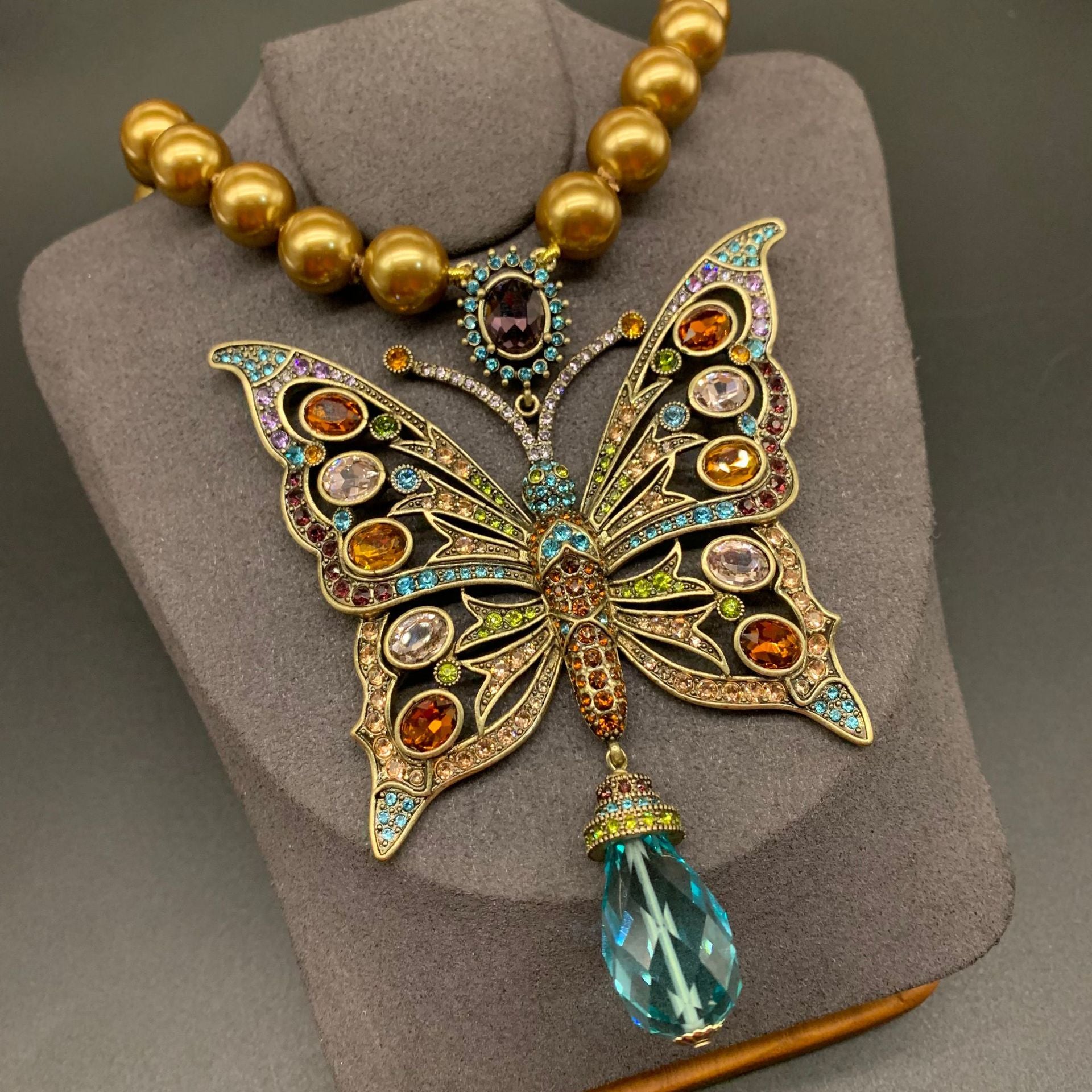 Vintage Butterfly Coloured Glaze Necklace  UponBasics   