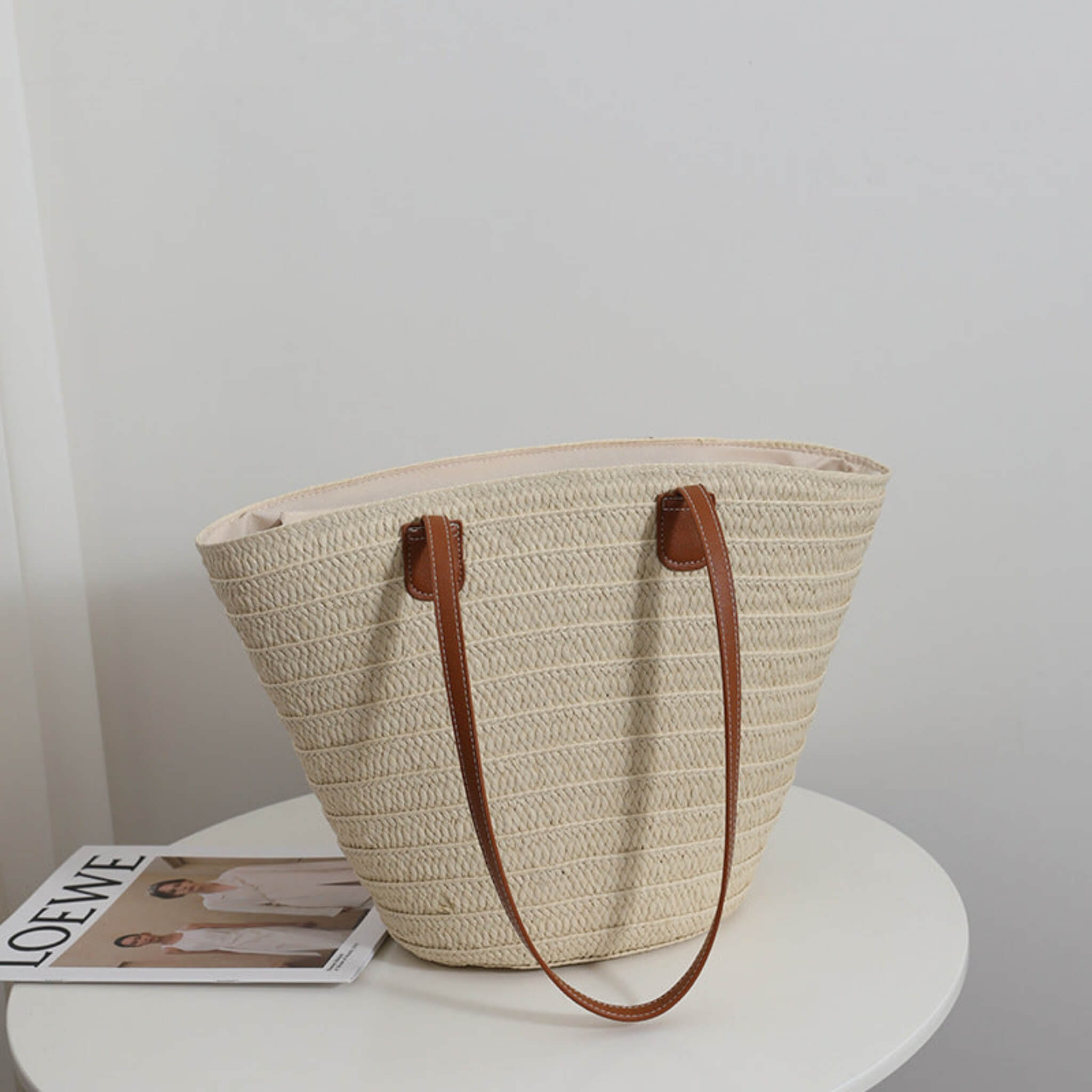 Straw Shoulder Tote Bag  UponBasics Beige  